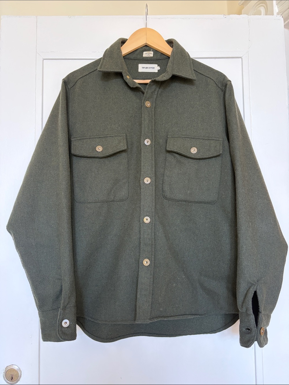 Taylor Stitch Olive Green Wool Shirt Jacket